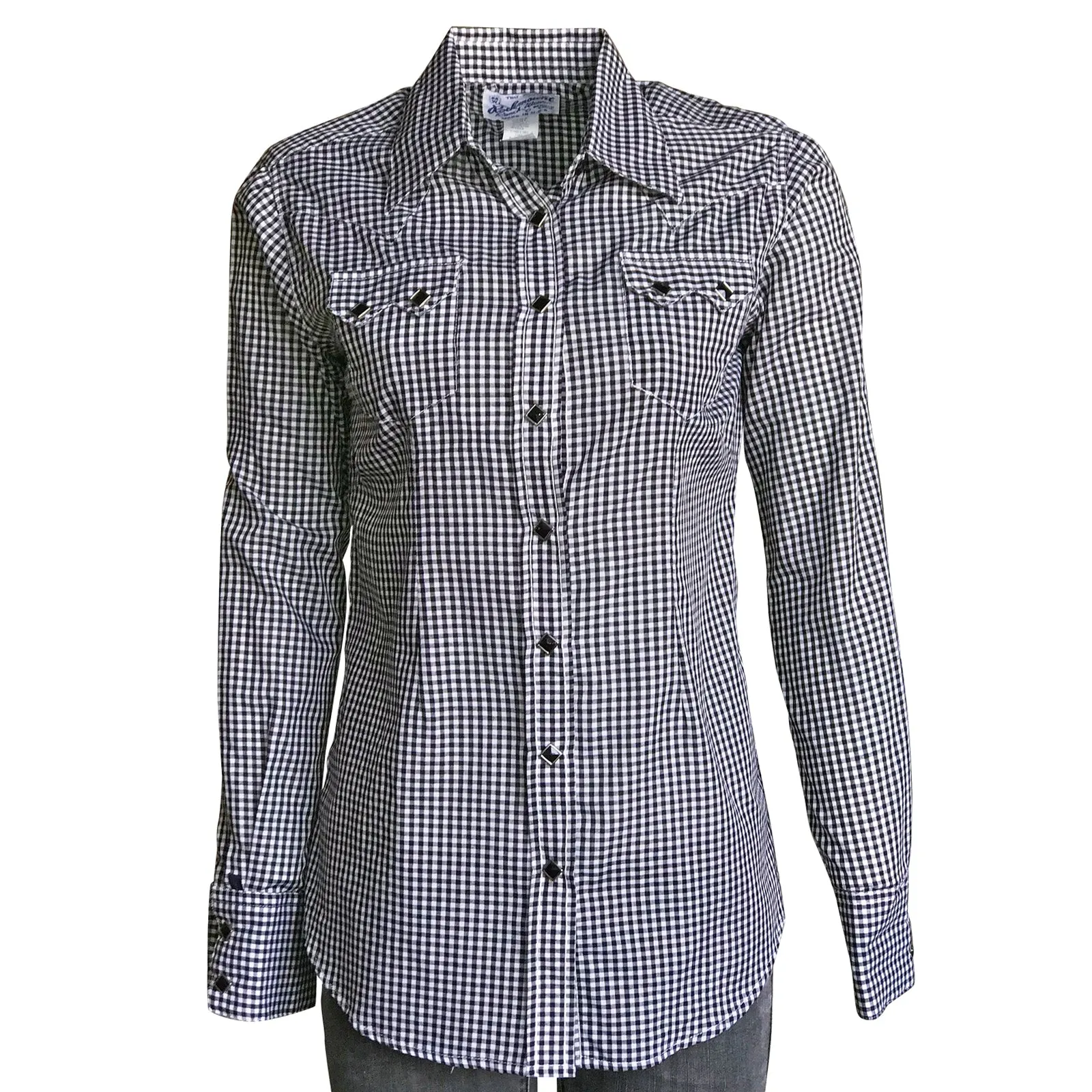 Women's Charcoal Black Gingham Check Western Shirt