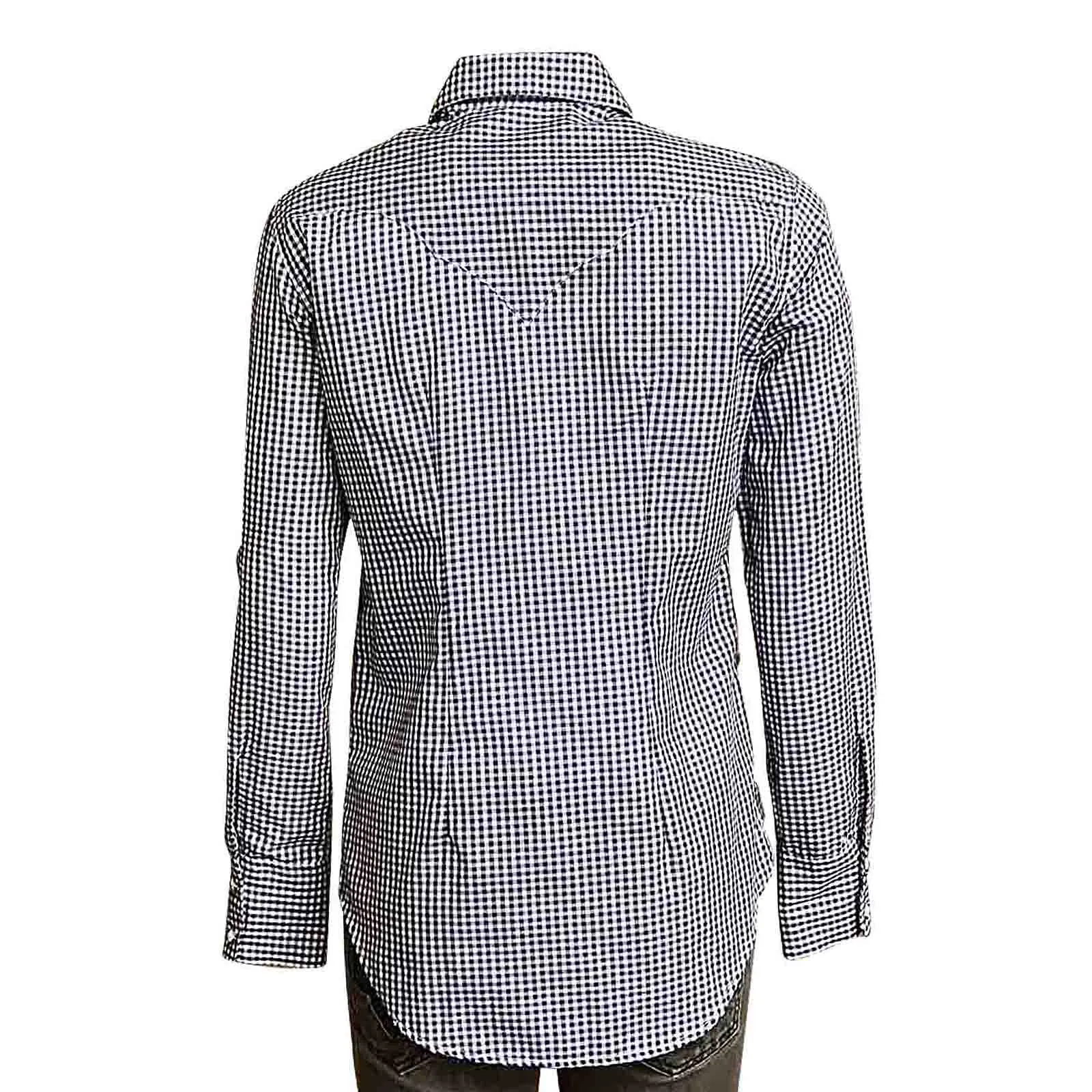 Women's Charcoal Black Gingham Check Western Shirt