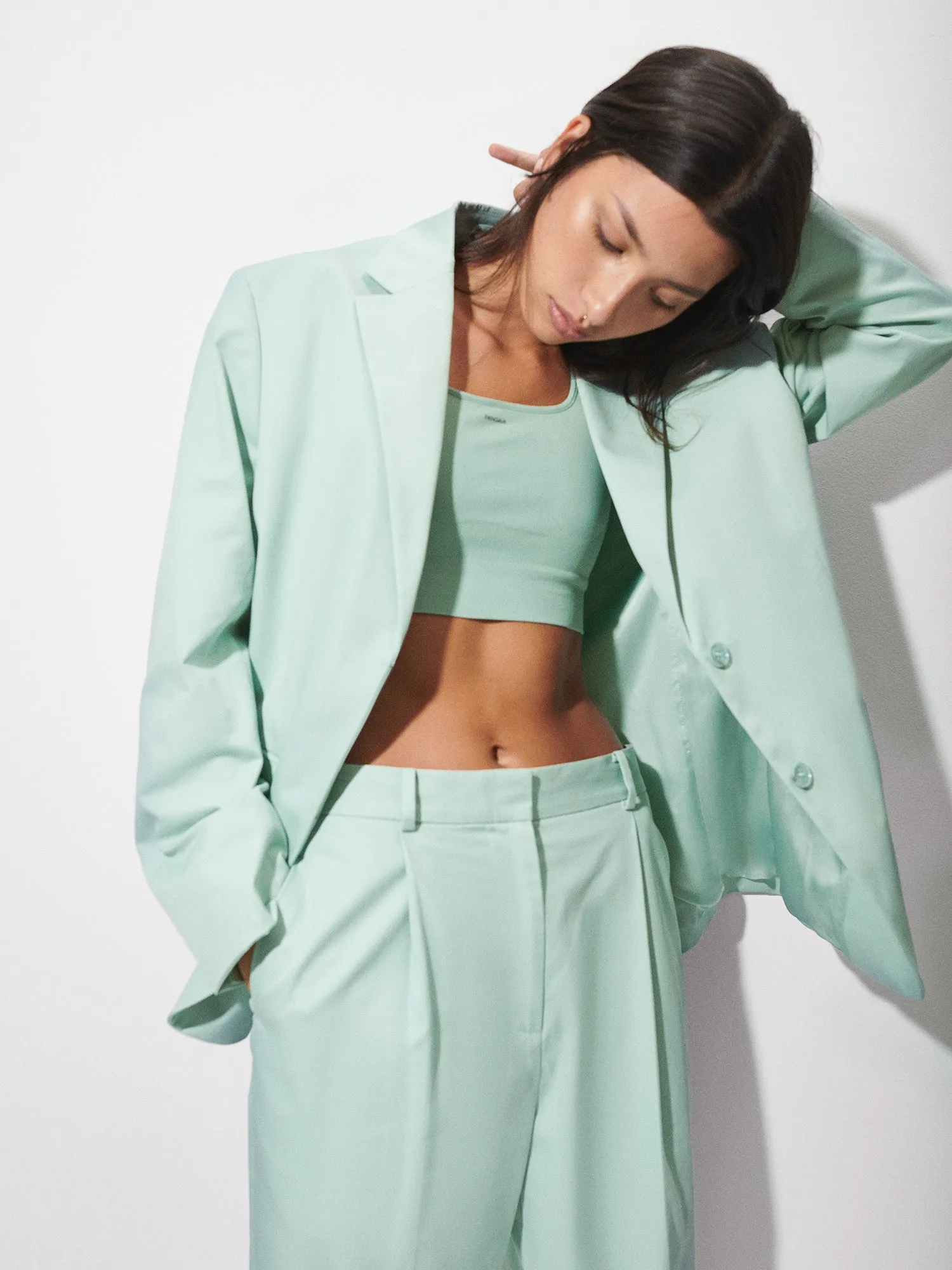 Women's Organic Cotton Oversized Tailored Blazer—Eucalyptus Blue