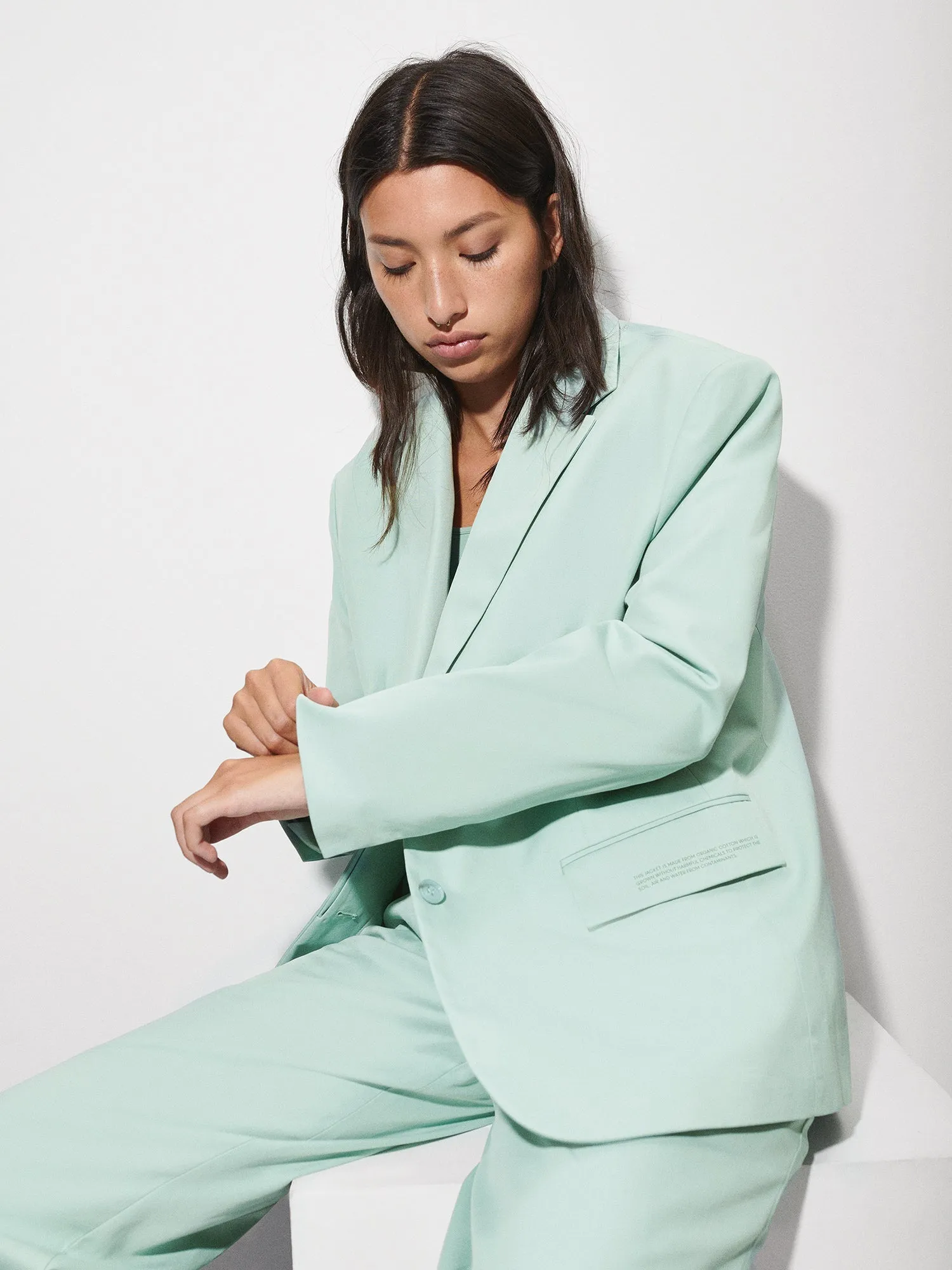 Women's Organic Cotton Oversized Tailored Blazer—Eucalyptus Blue