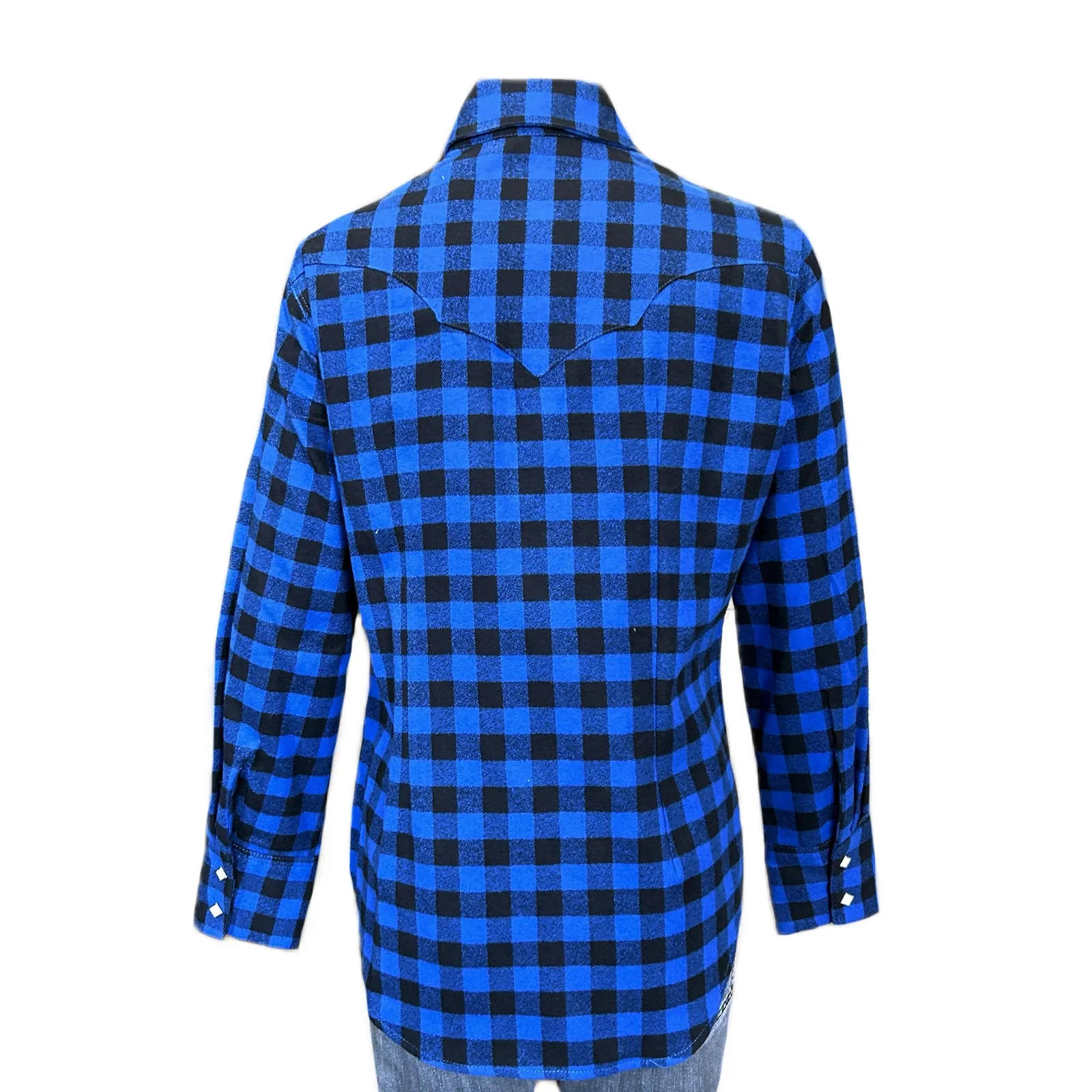 Women's Plush Blue & Black Buffalo Check Flannel Western Shirt