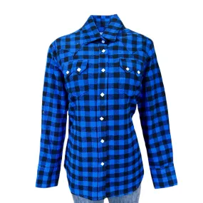 Women's Plush Blue & Black Buffalo Check Flannel Western Shirt