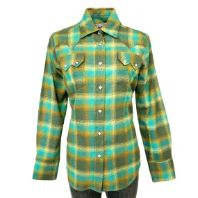 Women's Plush Green & Turquoise Plaid Flannel Western Shirt