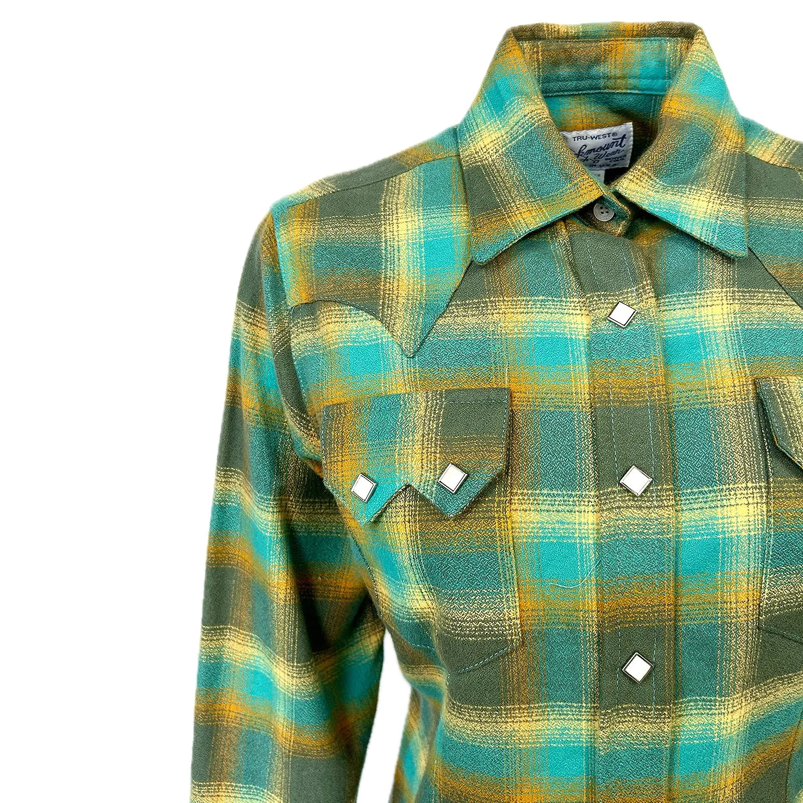 Women's Plush Green & Turquoise Plaid Flannel Western Shirt