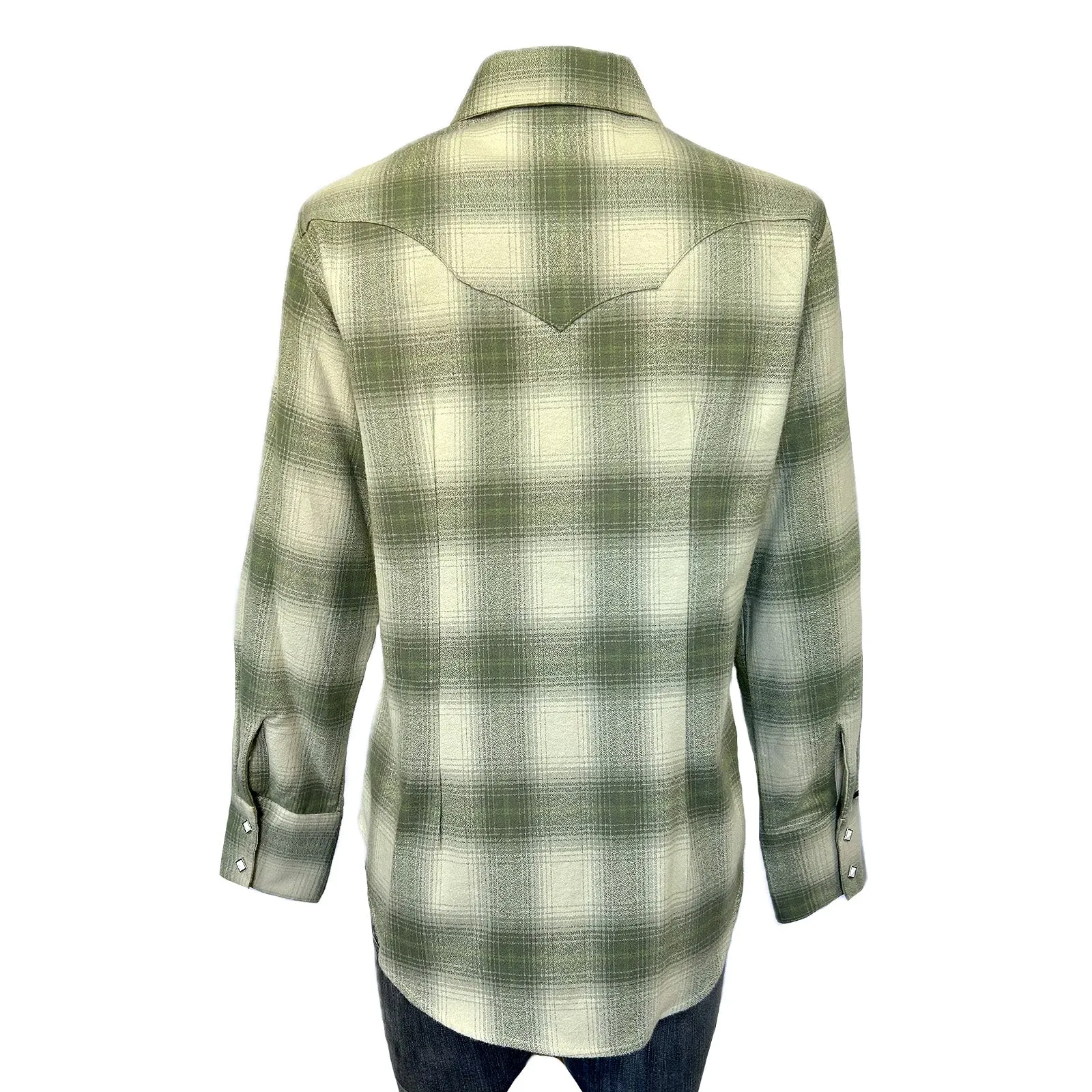 Women's Plush Green & White Shadow Plaid Flannel Western Shirt