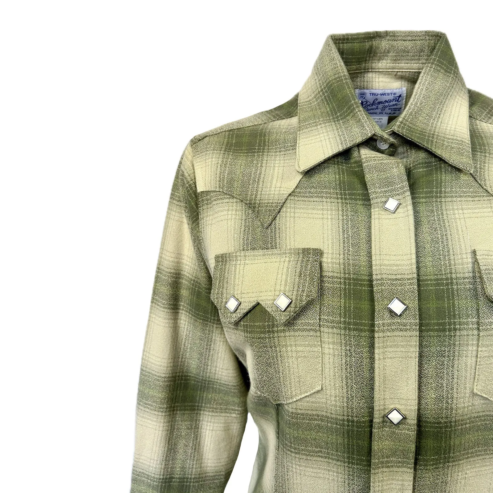 Women's Plush Green & White Shadow Plaid Flannel Western Shirt