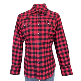 Women's Plush Red & Black Buffalo Check Flannel Western Shirt