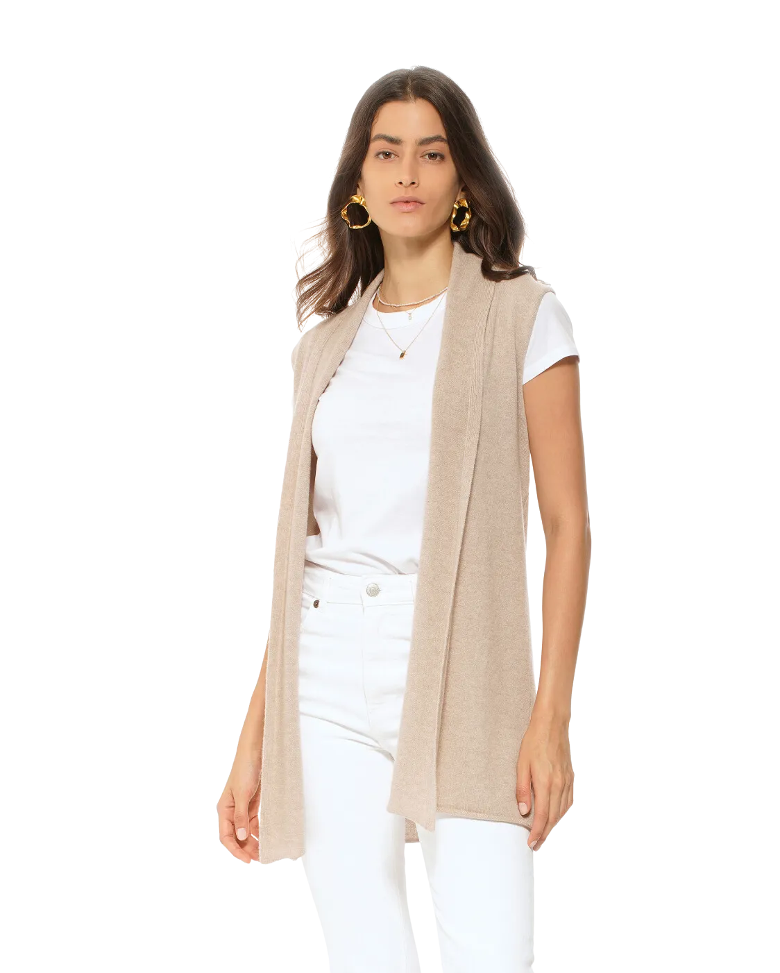 Women's Pure Cashmere Sleeveless Cardigan Beige