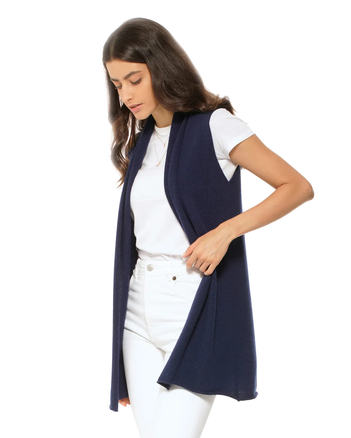 Women's Pure Cashmere Sleeveless Cardigan Blue