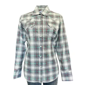 Women's Shadow Plaid Dobby Lurex Western Shirt in Grey