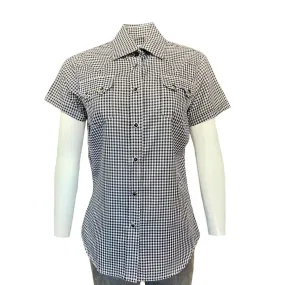 Women's Short Sleeve Black Gingham Check Western Shirt