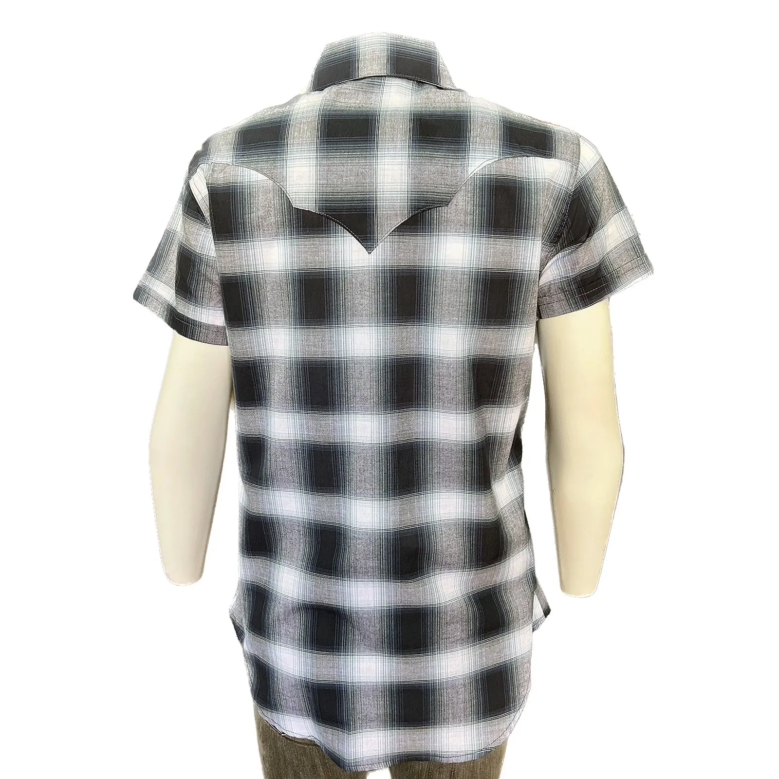 Women's Short Sleeve Shadow Plaid Western Shirt in Blue